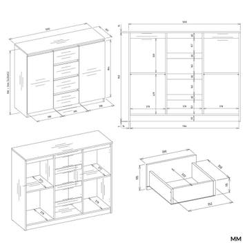 Dressoir - 120 cm 4 lades  creme 2D4S creme (Dressoirs), Verzenden, Nieuw, Overige houtsoorten, Met lade(s)