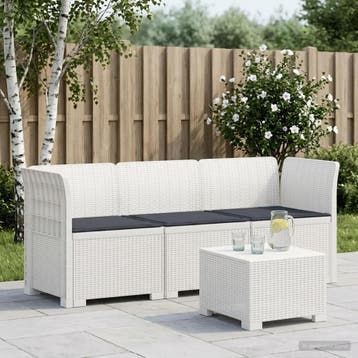 vidaXL 3-zits tuinbank met kussens in rattanlook PP Wit, Verzenden, Nieuw