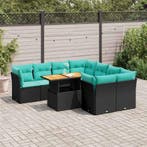vidaXL 9-delige Loungeset met kussens poly rattan zwart, Verzenden, Nieuw, Rotan, Loungeset