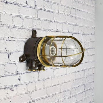 Wandlamp - Messing, Glas - Industrieel kooi-lamp
