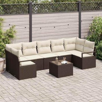 vidaXL Tuin Sofa Set 8 st 7-Aantal zitplaatsen Bruin en, Verzenden, Nieuw, Rotan, 8 zitplaatsen