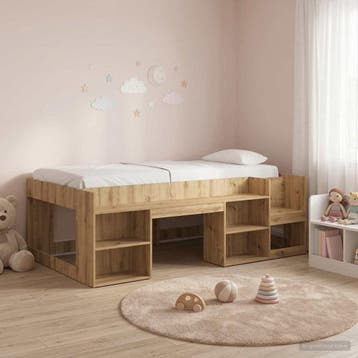 vidaXL Jeugd bedframe met opbergruimte Artisanaal eiken 90 x, Verzenden, Nieuw, Bruin, Hout