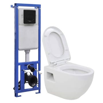 vidaXL Hangend toilet met hoge verbogen stortbak keramiek, Doe-het-zelf en Verbouw, Sanitair, Verzenden, Nieuw