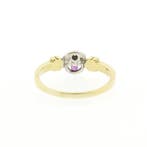 Bicolor gouden ring met robijn en diamant; 0,02 ct., 18 tot 19, Gebruikt, Overige kleuren, Ophalen of Verzenden