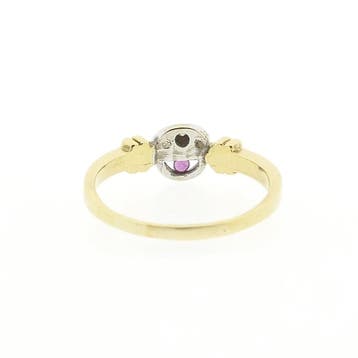 Bicolor gouden ring met robijn en diamant; 0,02 ct., 18 tot 19, Gebruikt, Ophalen of Verzenden, Dame of Heer