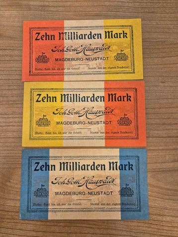Duitsland. - 3 x 10 Milliarden Mark 1923 – Joh. Gottl., Postzegels en Munten