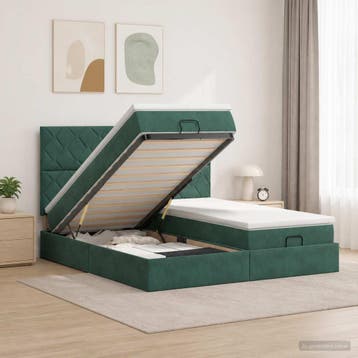vidaXL Ottoman bed met matras met hoofdeinde 2 st, Verzenden, Nieuw, Groen, Stof