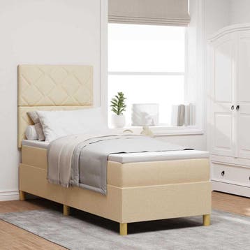 vidaXL LED Box Spring Bed met hoofdeinde Crème 80 x 200 cm, Eenpersoons, Verzenden, Nieuw, Crème