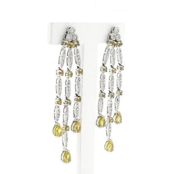 Witgouden oorstekers met gele saffier en diamant; 0,56 ct., Gebruikt, Ophalen of Verzenden, Met edelsteen, Goud