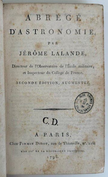 Jérôme Lalande - Abrégé d’Astronomie Seconde édition