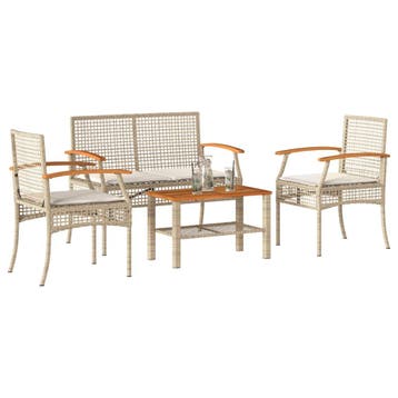 vidaXL 4-delige Loungeset met kussens poly rattan beige, Tuin en Terras, Verzenden, Nieuw, 4 zitplaatsen, Loungeset