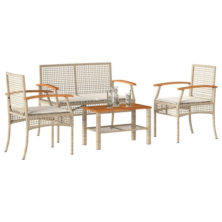 vidaXL 4-delige Loungeset met kussens poly rattan beige, Tuin en Terras, Tuinsets en Loungesets, Loungeset, Nieuw, 4 zitplaatsen