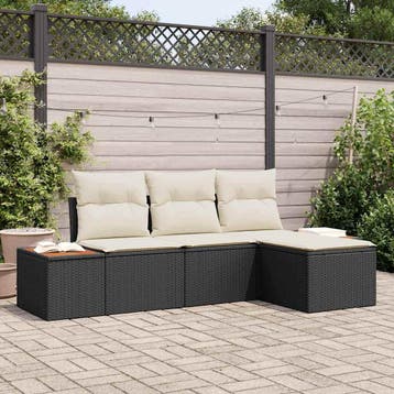 vidaXL Tuin Sofa Set 4 st Zwart en Crème Poly Rattan, Verzenden, Nieuw, Rotan, 4 zitplaatsen