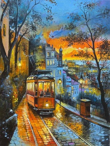 Alexander Nakonechny (1971) - Evening lights. Tram.