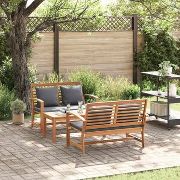 vidaXL Tuinbankenset 3 st Naturel Massief Teakhout, Verzenden, Nieuw, 3 zitplaatsen