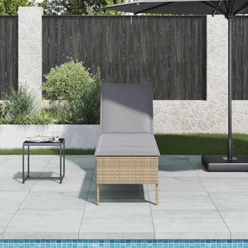 vidaXL Ligstoel met kussen beige 55x200x44cm polyrotan, Verzenden, Nieuw