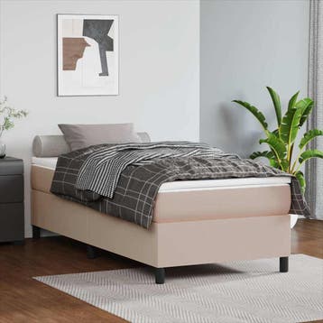 vidaXL Boxspring bed kunstleer cappuccinokleurig 90x200 cm, Overige materialen, 90 cm, Eenpersoons, Bruin