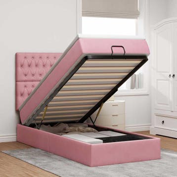 vidaXL Ottoman bed met matrassen 90x200cm fluweel roze, 90 cm, Eenpersoons, Verzenden, Nieuw