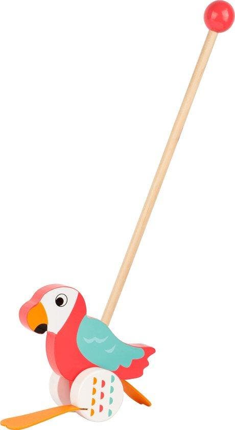 Small Foot - Houten Duwfiguur Papegaai Lori met Stok, Kinderen en Baby's, Speelgoed | Overig, Verzenden