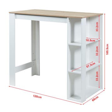 Bartafel Danderyd met 3 planken 120x60x105,5 cm wit en eiken, Huis en Inrichting, Verzenden, Nieuw