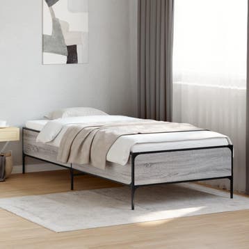 vidaXL Bedframe bewerkt hout en metaal grijs sonoma eiken, Eenpersoons, Verzenden, Nieuw, Metaal