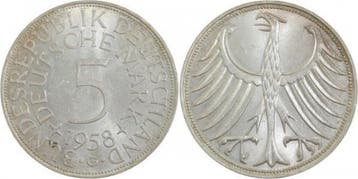 Duitsland 5 Dm 1958g vz/st J 387 vz/st 5 Dm zilver, Verzenden