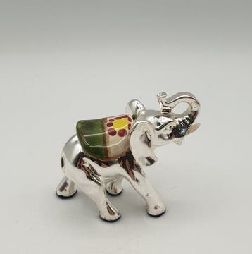 Elefantino rivestito in Argento e terracotta smaltata -