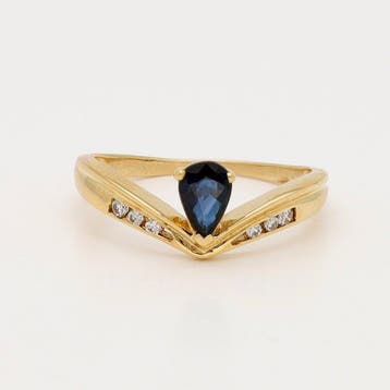 Ring - 18 karaat Geel goud Saffier - Diamant, Nieuw