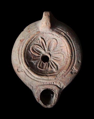 Oud-Romeins Terracotta - Olielamp met rozetdecoratie - 1e
