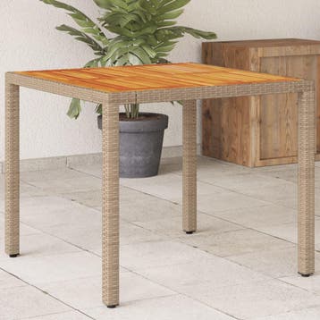 vidaXL Tuintafel 90x90x75 cm poly rattan en acaciahout beige, Tuin en Terras, Verzenden, Nieuw