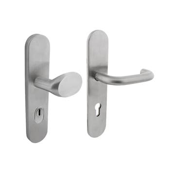 Veiligheidsbeslag SKG3 ovaal knop/klink geborsteld RVS PC..., Ophalen of Verzenden, Nieuw, Rvs, Klink of Kruk