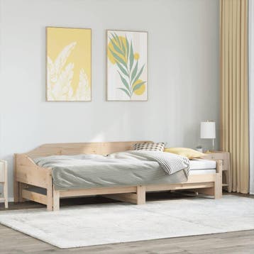 vidaXL Slaapbank met onderschuifbed 90x190 cm massief, 90 cm, Eenpersoons, Bruin, Verzenden