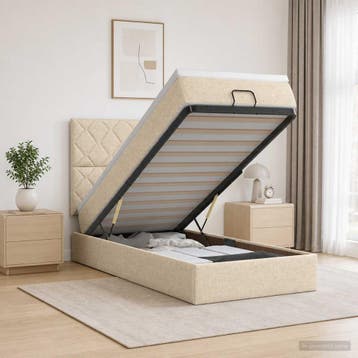 vidaXL Ottoman bed met matras Crèmekleurig 90 x 200 cm Stof, Verzenden, Nieuw, Eenpersoons, Crème