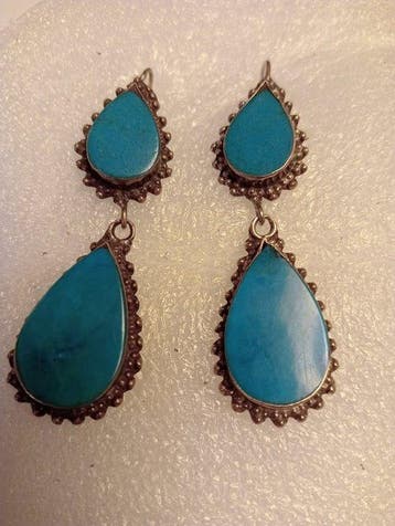 Zilver, turkoois - Hangoorbellen - Vintage hangende