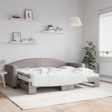 vidaXL Slaapbank met onderschuifbed 80x200 cm stof taupe, Huis en Inrichting, Eenpersoons, Verzenden, Nieuw, 80 cm
