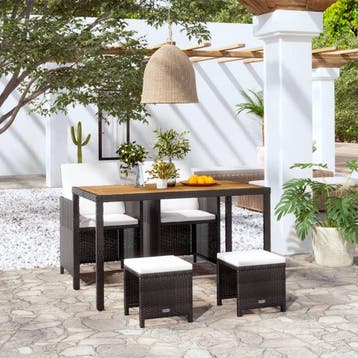 vidaXL 5-delige Tuinset poly rattan en acaciahout zwart, Verzenden, Nieuw, 4 zitplaatsen, Tuinset