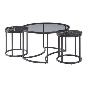 Salontafel set van 3 Kokkola rookglas marmer zwart en zwart, Huis en Inrichting, Tafels | Salontafels, Verzenden, Nieuw