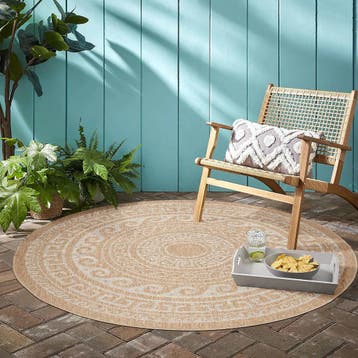 Rond Buitenkleed | Comilla | Etnisch | Beige | 80x80 cm, Verzenden, Nieuw