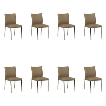 Set van 8 Leren eetkamerstoelen Basic - Toledo Mocca, Huis en Inrichting, Stoelen, Ophalen of Verzenden, Nieuw, Leer