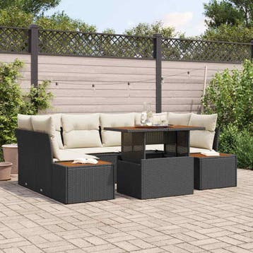 vidaXL Tuin Sofa Set 7 st Zwart Poly riet, Verzenden, Nieuw, 7 zitplaatsen