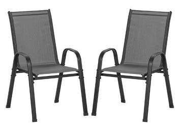 4 Stapelbare Tuinstoelen–Metaal en Ademende Stof, Grijs, Tuin en Terras, Verzenden, Nieuw