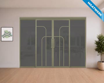 Dubbele stalen Schuifdeuren met koofsysteem en glaspanelen O, Nieuw, Metaal, Inclusief glas