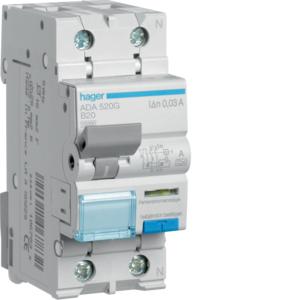 Hager aardlekautomaat / 1-polig + nul, 30mA, B20A / ADA520G, Ophalen of Verzenden, Nieuw, Groepenkast