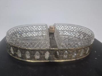 French Art Deco Crystal Hors dOeuvre Serving Dish with Gilt, Antiek en Kunst