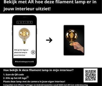 Lucide G125 - Filament lamp - Ø 12,5 cm - LED Dimbaar - E27, Ophalen of Verzenden, Nieuw