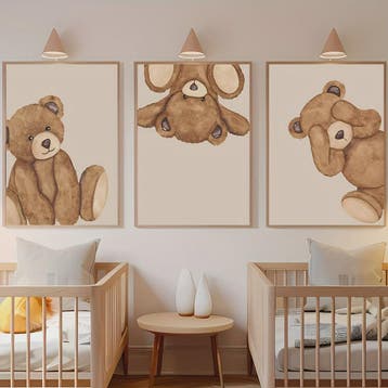Set van 3 Schattige Bruine Beer Canvas Posters - Abstracte D