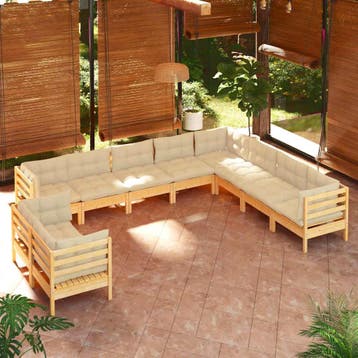 vidaXL 10-delige Loungeset met crèmekleurige kussens, Tuin en Terras, Verzenden, Nieuw, Loungeset