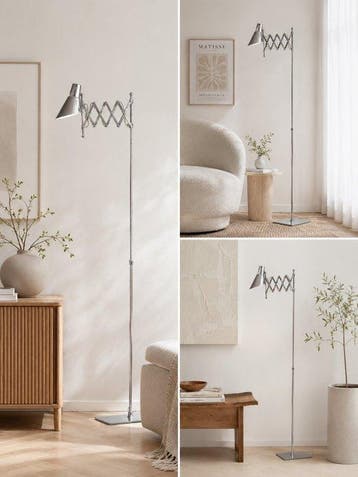 Statief vloerlamp - Metaal, Chroom, Staal - Schaarvloerlamp