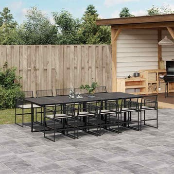 vidaXL 11-delige Tuinset met kussens poly rattan zwart, Verzenden, Nieuw, Meer dan 8 zitplaatsen, Tuinset