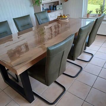 Set van 6 leren eetkamerstoelen - met sledepoot - groen, Huis en Inrichting, Stoelen, Ophalen of Verzenden, Nieuw, Leer